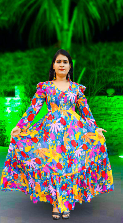 Multicolor Smocked Maxi Dress