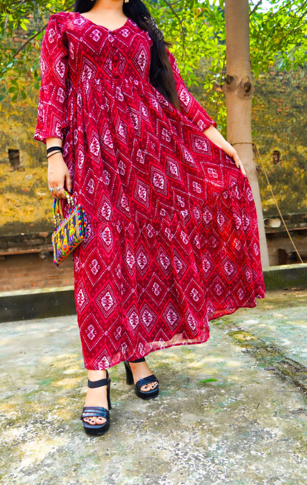 Red Printed Maxi Dress - Image 5
