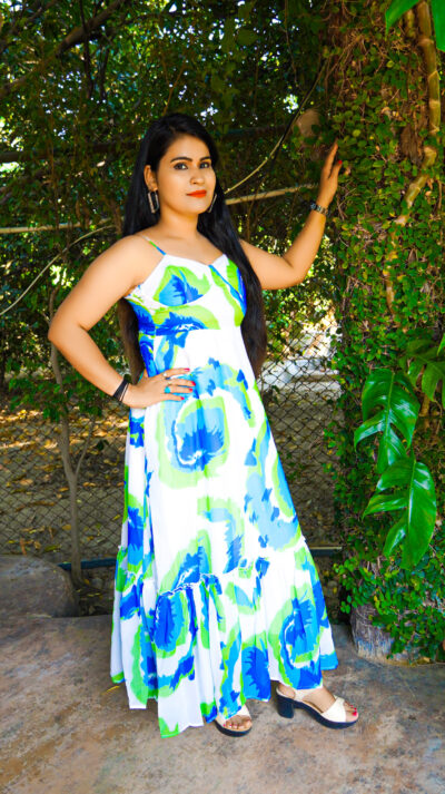 Multicolor Tie & Dye Print Maxi Sundress