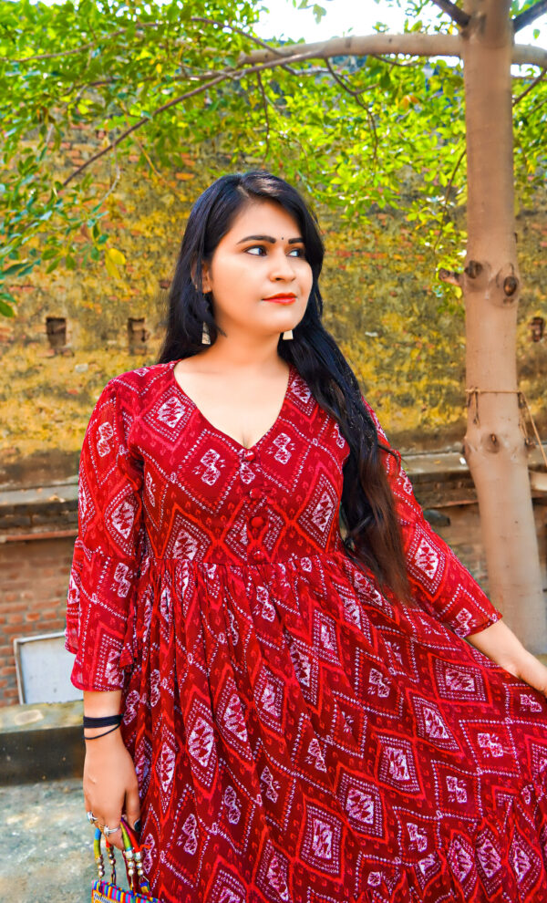 Red Printed Maxi Dress - Image 4