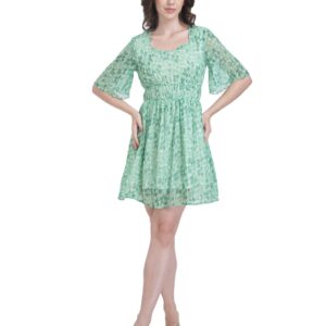 Mint Green Abstract Print Fit & Flare Dress